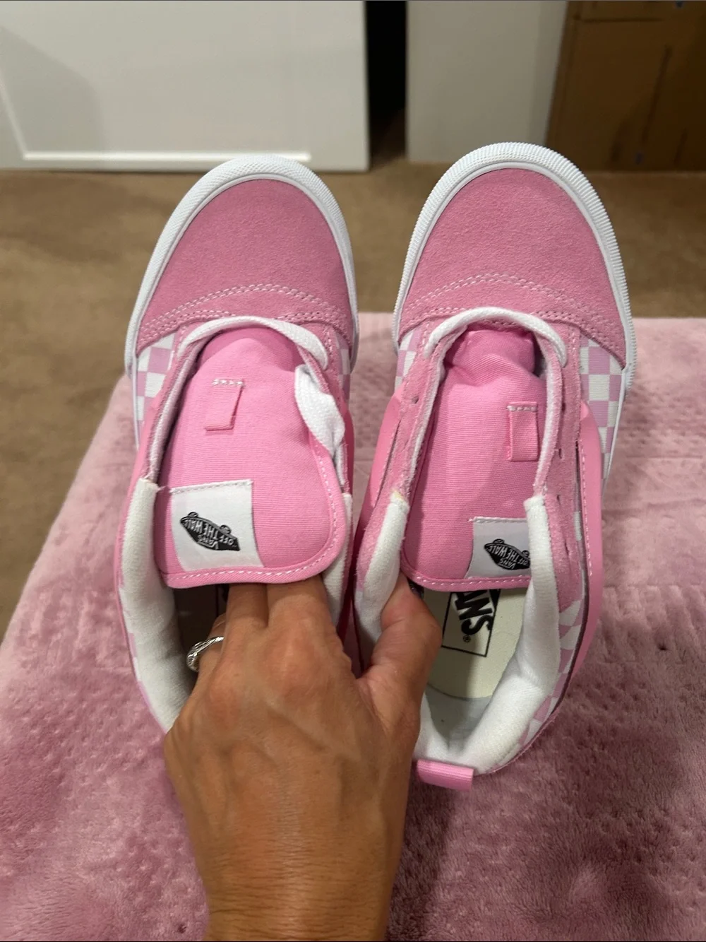 Vans Kids Pink & White Checkerboard High-Top Sneakers